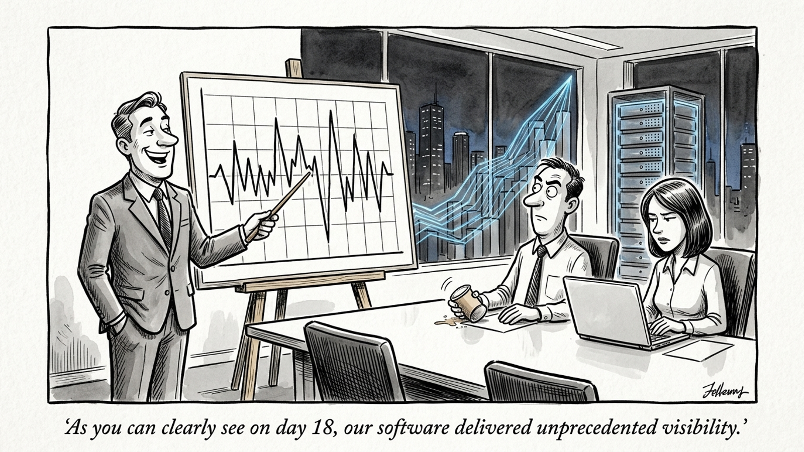 A vendor points to one spike in a jagged AI-citation chart.